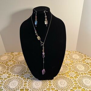 Silver and Purple Gemstone Necklace Set
